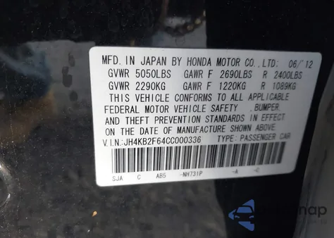 2012 Acura Rl 3.7L Technology Package из США, поврежденный, VIN JH4KB2F64CC000336